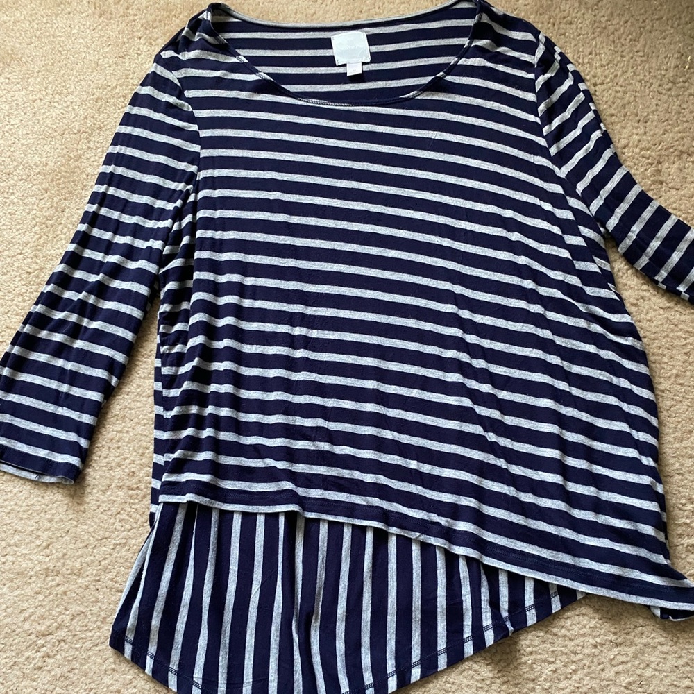 3/4 sleeve blue striped shirt very soft material in great condition